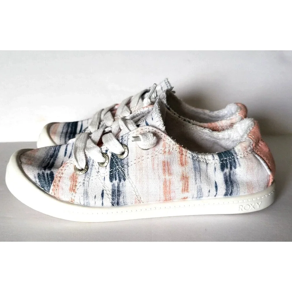 ROXY RG BAYSHORE IV YOUTH SLIP ON SHOES PASTEL White Pink Blue STRIPES US 13